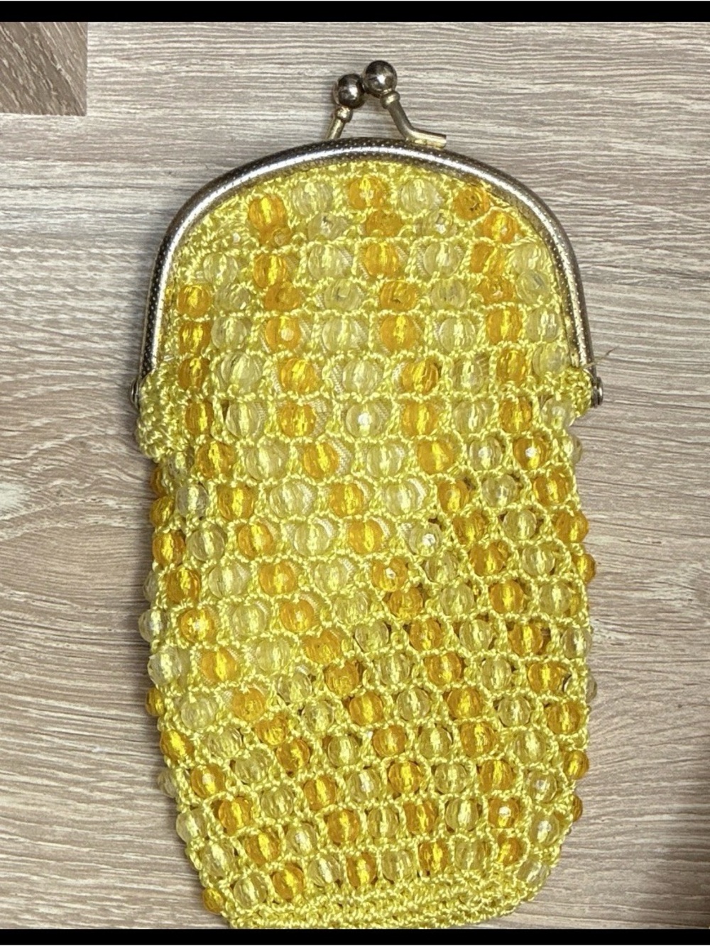 Vintage Yellow/Gold Beaded Kisslock Coin Purse for Women Handmade in Hong Kong